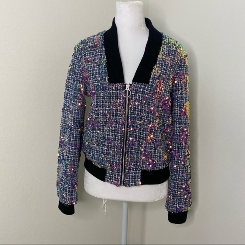 GUESS tweed sequined deep neckline jacket